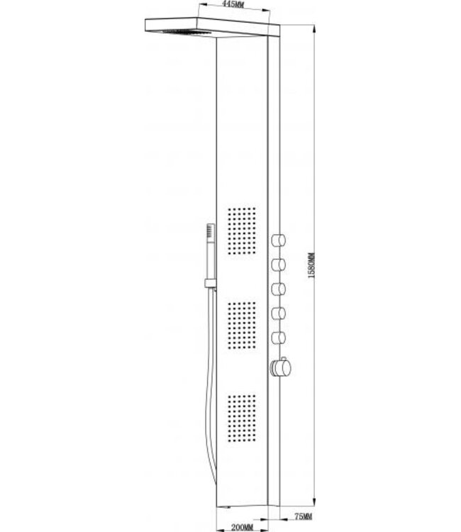 Douchepaneel Xellanz Ohio RVS 158x20cm Thermostaatkraan Regendouche Massagejets - 29.3752