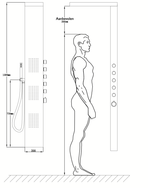 Douchepaneel Xellanz Ohio RVS 158x20cm Thermostaatkraan Regendouche Massagejets - 29.3752