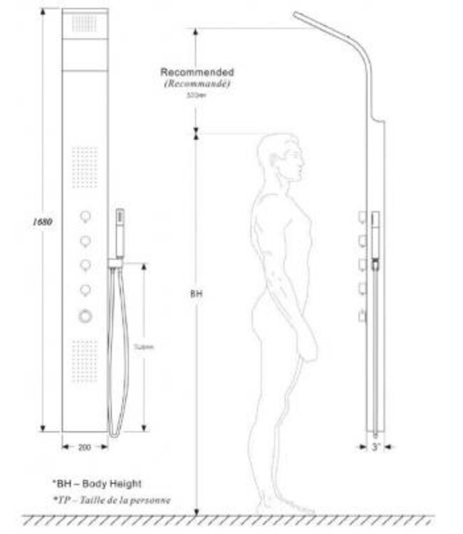Douchepaneel Xellanz Huron RVS 160x20cm Thermostaatkraan Regendouche Massagejets - 29.3751