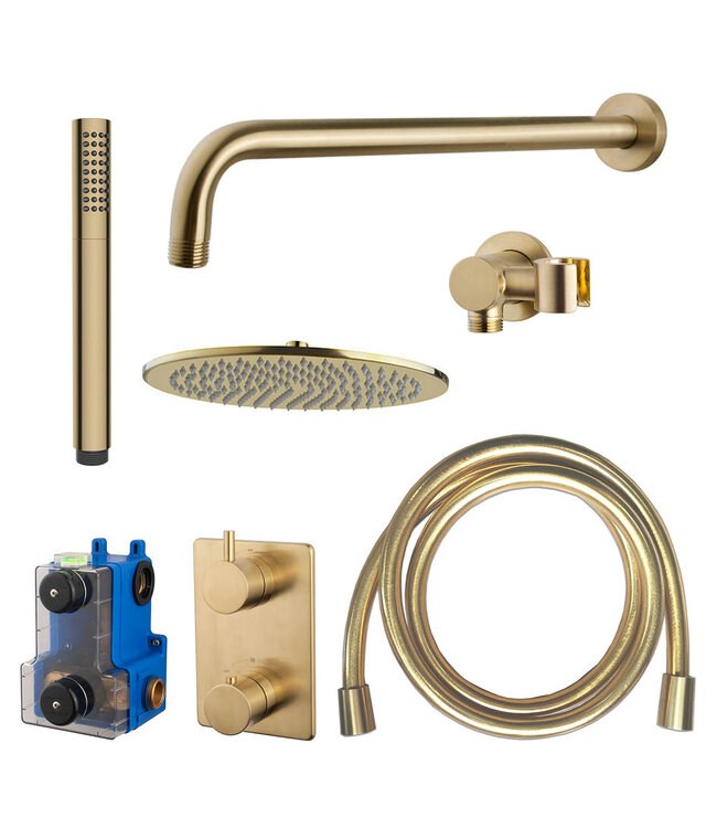 Wiesbaden Regendoucheset inbouw 30cm Caral Geborsteld Messing compleet - 29.3048