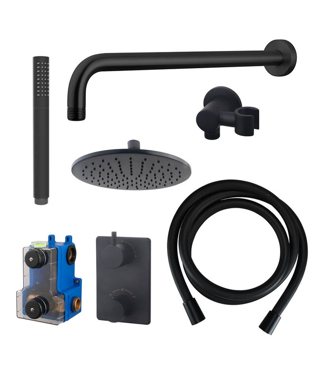 Regendoucheset inbouw 25cm Caral Mat Zwart compleet - 29.3040