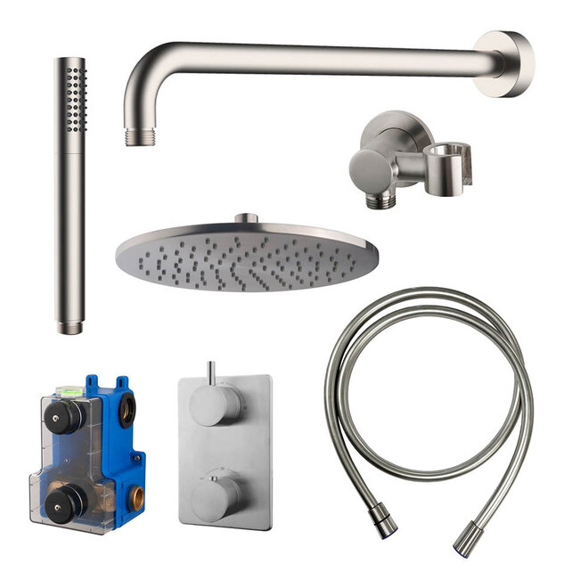 Regendoucheset inbouw 25cm Caral Geborsteld Staal compleet - 29.3041