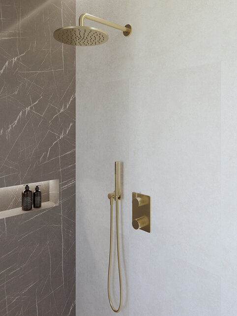 Regendoucheset inbouw 25cm Caral Geborsteld Messing compleet - 29.3042