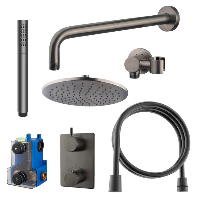 Regendoucheset inbouw 25cm Caral Gunmetal compleet - 29.3043