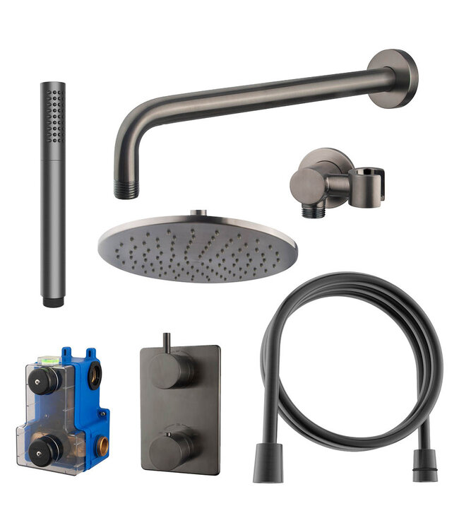 Regendoucheset inbouw 25cm Caral Gunmetal compleet - 29.3043