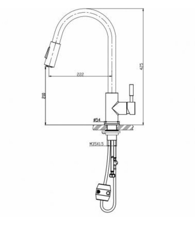 Keukenkraan 304 - Benton RVS met coldstart en uittrekbare handdouche - 24.3705