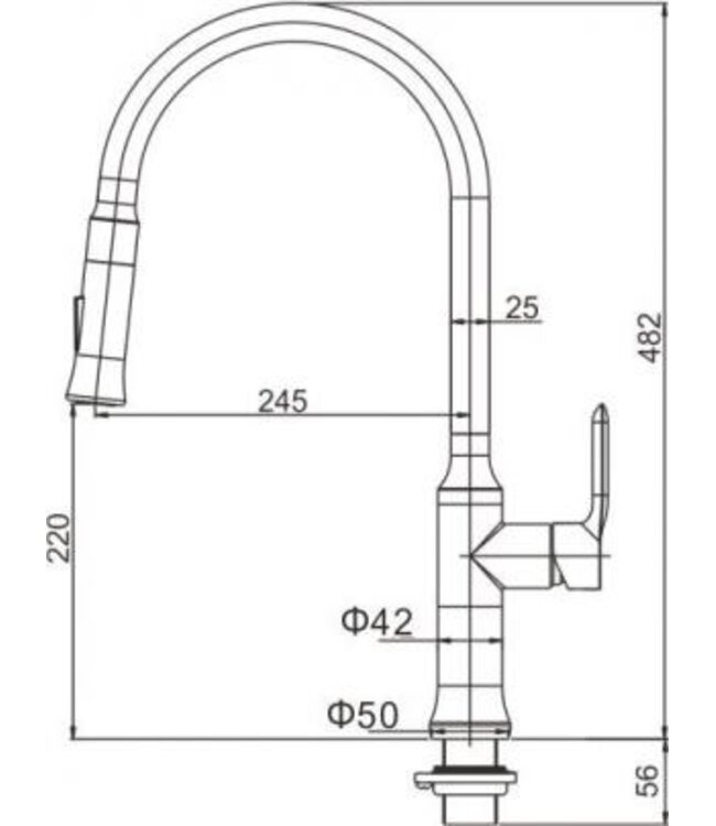 Keukenkraan Oxford 304 - RVS met coldstart en uittrekbare handdouche - 24.3708