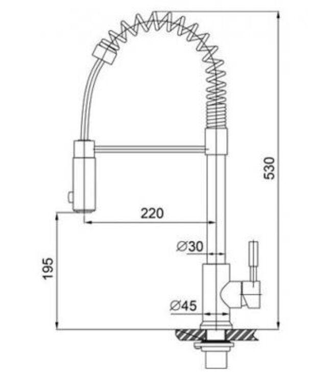Keukenkraan Floyd 304 - RVS met coldstart en draaibaar handdouche -  24.3704