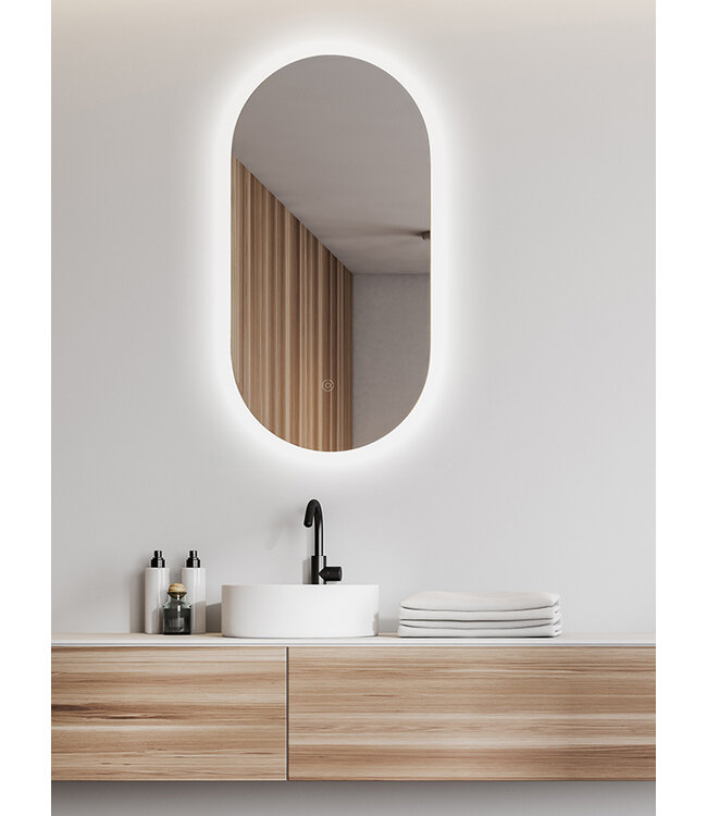 Spiegel ovaal Wiesbaden Lumia 50x100cm met LED, dimbaar en spiegelverwarming - 38.3713
