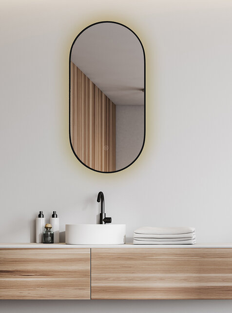 Spiegel ovaal Wiesbaden Nomi 50x100cm Mat Zwart met LED, dimbaar en spiegelverwarming - 38.3712