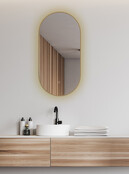 Spiegel ovaal Wiesbaden Nomi 50x100cm Geborsteld Messing met LED, dimbaar en spiegelverwarming - 38.3711