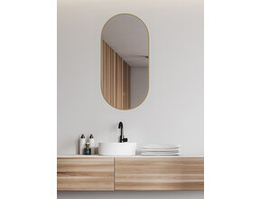 Spiegel ovaal Wiesbaden Nomi 50x100cm Geborsteld Messing met LED, dimbaar en spiegelverwarming - 38.3711