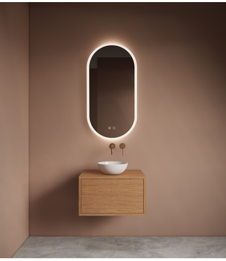 GLISS DESIGN Spiegel ovaal Gliss Orion Satine 50x100cm met LED, dimbaar en spiegelverwarming