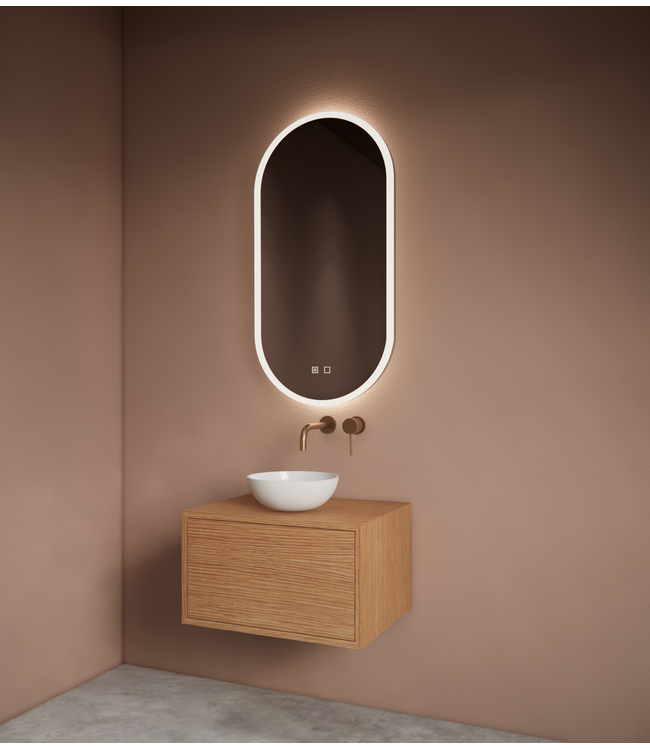 Spiegel ovaal Gliss Orion Satine 50x100cm met LED, dimbaar en spiegelverwarming