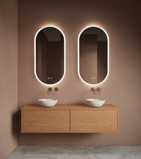 Spiegel ovaal Gliss Orion Satine 50x100cm met LED, dimbaar en spiegelverwarming