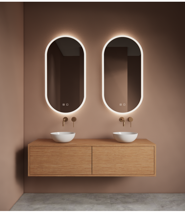 Spiegel ovaal Gliss Orion Satine 50x100cm met LED, dimbaar en spiegelverwarming