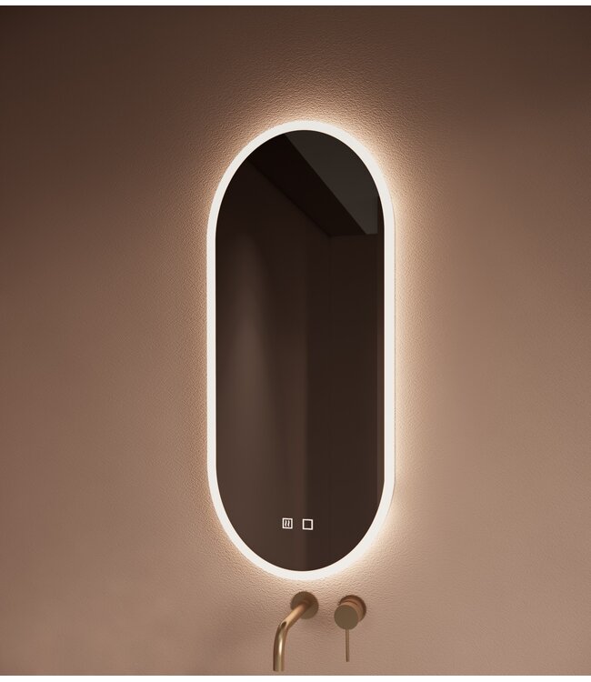 GLISS DESIGN Spiegel ovaal Gliss Orion Satine 40x100cm met LED, dimbaar en spiegelverwarming