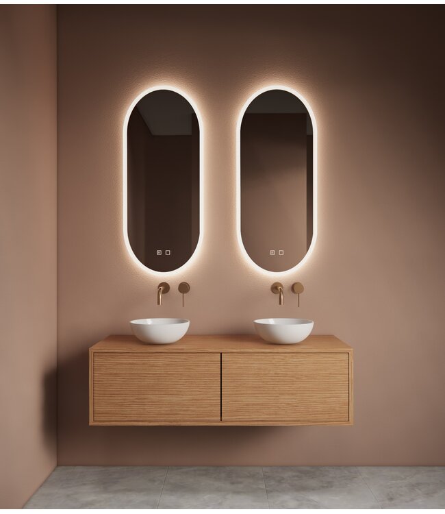 Spiegel ovaal Gliss Orion Satine 40x100cm met LED, dimbaar en spiegelverwarming