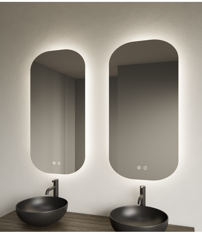 Spiegel ovaal Gliss Notus 40x100cm met LED, dimbaar en spiegelverwarming