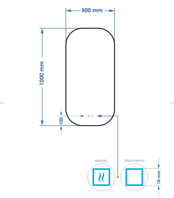 Spiegel ovaal Gliss Notus 50x100cm met LED, dimbaar en spiegelverwarming Spiegel ovaal Gliss Notus 50x100cm met LED, dimbaar en spiegelverwarming