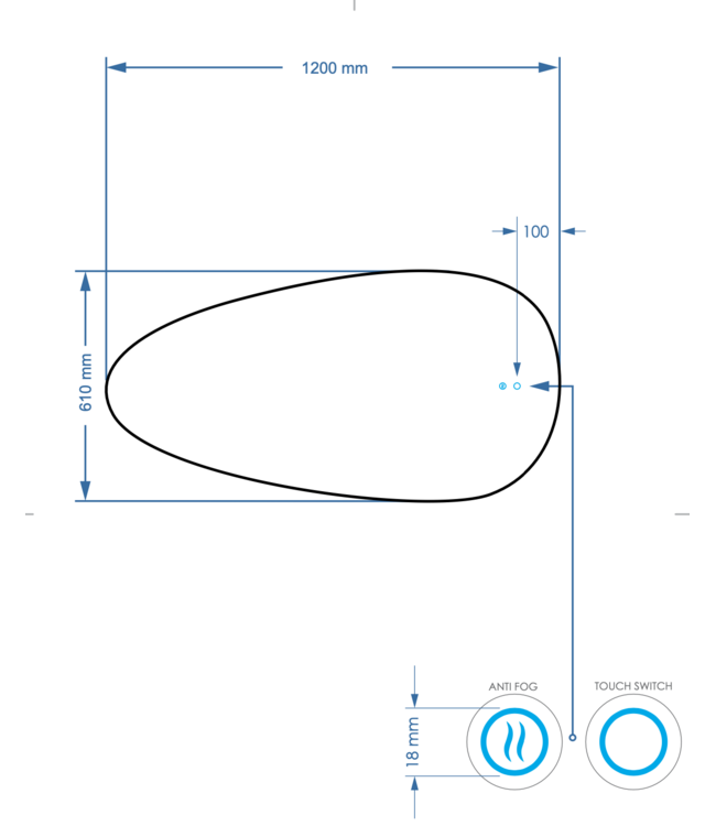 GLISS DESIGN Spiegel Ovaal Gliss Thalia 120x61cm met LED, dimbaar en spiegelverwarming