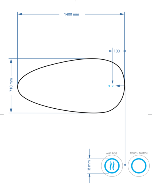 Spiegel Ovaal Gliss Thalia 140x71cm met LED, dimbaar en spiegelverwarming
