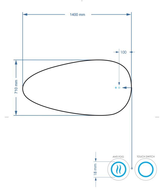 Spiegel Ovaal Gliss Thalia 140x71cm met LED, dimbaar en spiegelverwarming