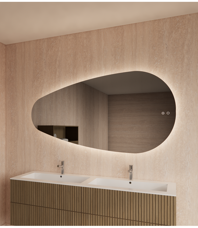 Spiegel Ovaal Gliss Thalia 160x82cm met LED, dimbaar en spiegelverwarming