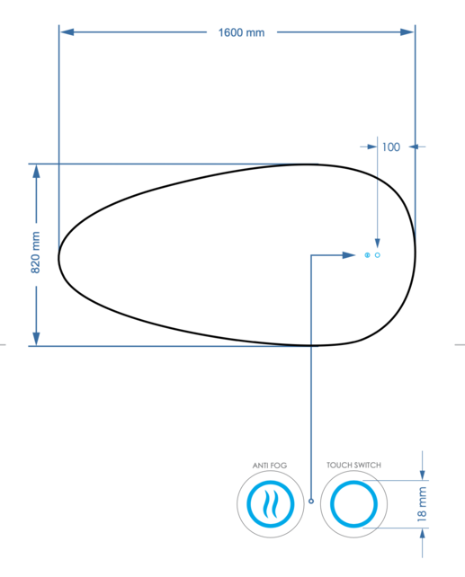 Spiegel Ovaal Gliss Thalia 160x82cm met LED, dimbaar en spiegelverwarming