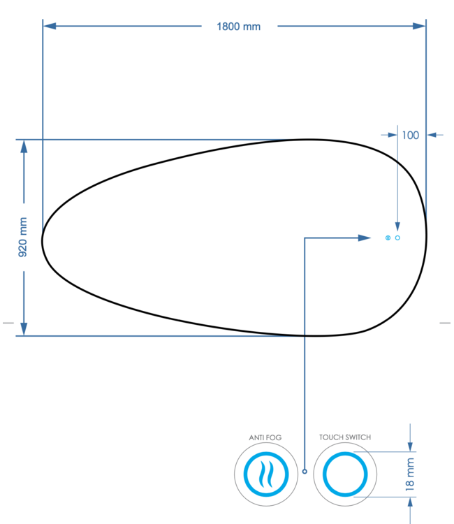 Spiegel Ovaal Gliss Thalia 180x82cm met LED, dimbaar en spiegelverwarming