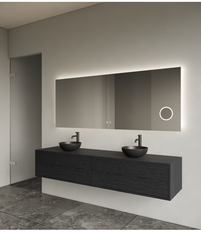 Spiegel rechthoek Gliss Lumin 160x70cm met scheerspiegel - Touch LED - dimbaar en spiegelverwarming