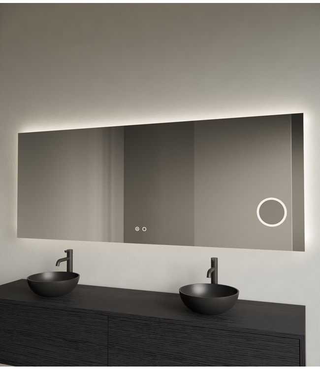 Spiegel rechthoek Gliss Lumin 150x70cm met scheerspiegel - Touch LED - dimbaar en spiegelverwarming