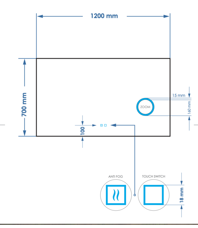 GLISS DESIGN Spiegel rechthoek Gliss Lumin 120x70cm met scheerspiegel - Touch LED - dimbaar en spiegelverwarming