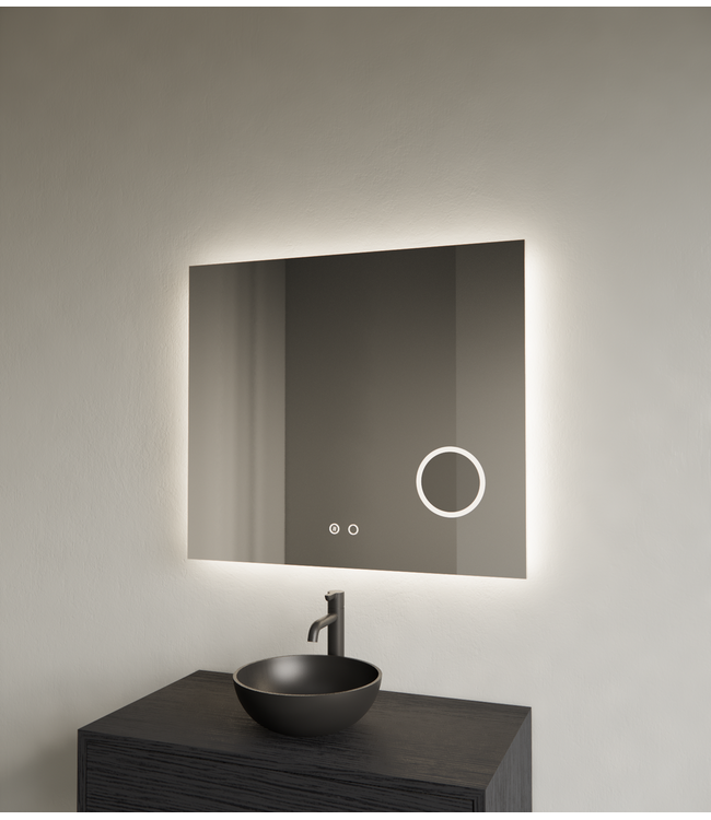 Spiegel rechthoek Gliss Lumin 100x70cm met scheerspiegel - Touch LED - dimbaar en spiegelverwarming
