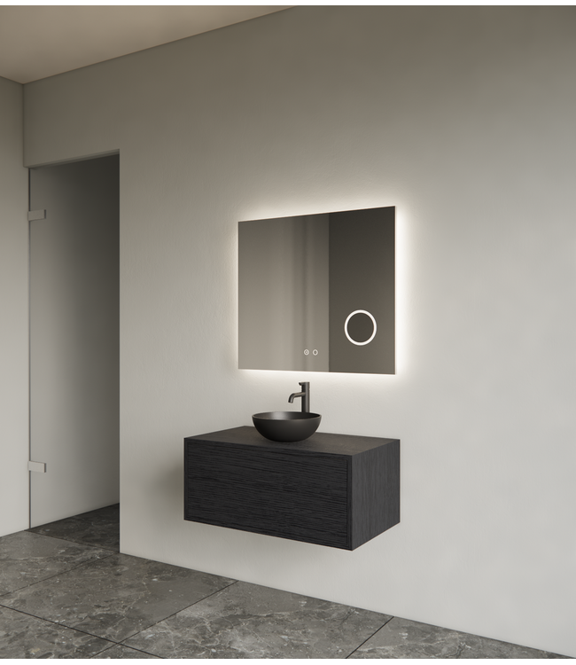 Spiegel rechthoek Gliss Lumin 90x70cm met scheerspiegel - Touch LED - dimbaar en spiegelverwarming