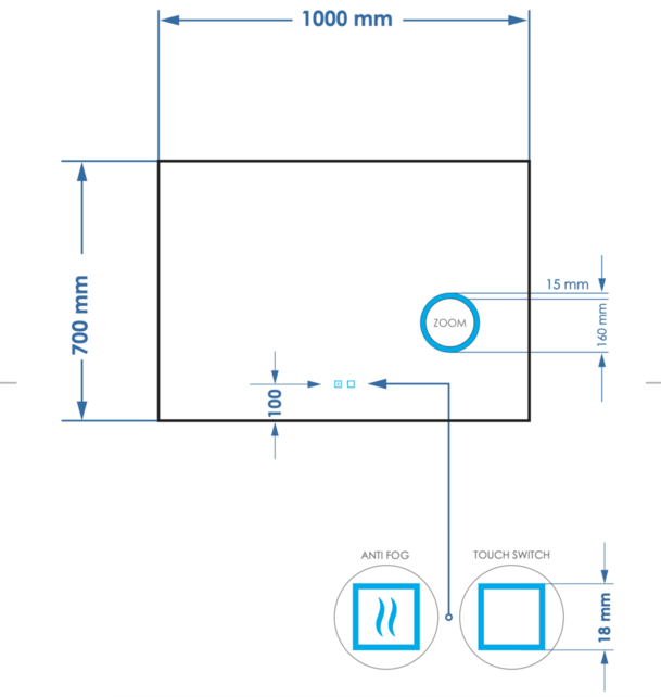Spiegel rechthoek Gliss Lumin 90x70cm met scheerspiegel - Touch LED - dimbaar en spiegelverwarming Spiegel rechthoek Gliss Lumin 90x70cm met scheerspiegel - Touch LED - dimbaar en spiegelverwarming
