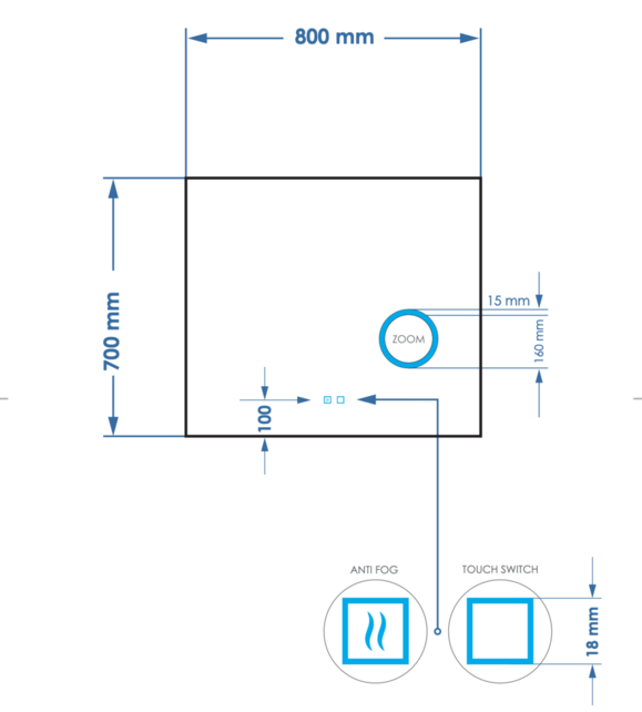 Spiegel rechthoek Gliss Lumin 80x70cm met scheerspiegel - Touch LED - dimbaar en spiegelverwarming Spiegel rechthoek Gliss Lumin 80x70cm met scheerspiegel - Touch LED - dimbaar en spiegelverwarming