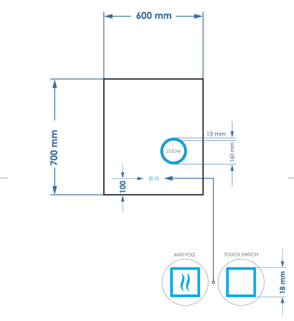 Spiegel rechthoek Gliss Lumin 60x70cm met scheerspiegel - Touch LED - dimbaar en spiegelverwarming