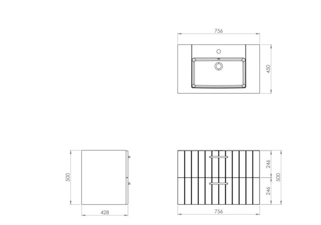 Wastafelonderkast Ribbelfront Creavit D10 80cm Wit - 2 lades