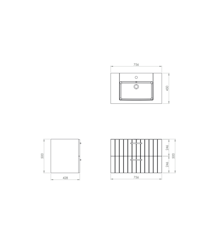CREAVIT Wastafel Creavit Eksen 80x45x4 cm Glans Wit Keramiek met kraangat