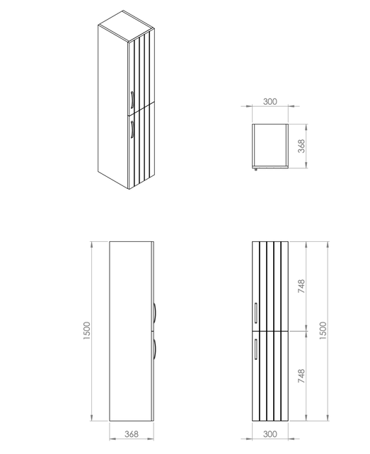Badkamerkast Ribbelfront D10 Wit 150cm 2 deuren  met grepen Softclose
