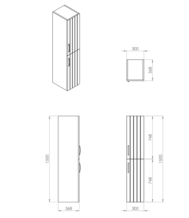 ALONI Badkamerkast Ribbelfront D10 Wit 150cm 2 deuren  met grepen Softclose