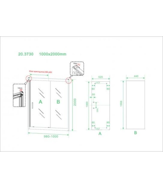 Douchecabine Skyline 100x90cm Mat Zwart - Schuifdeur - 8mm Helder glas met Nano-coating - 20.3745