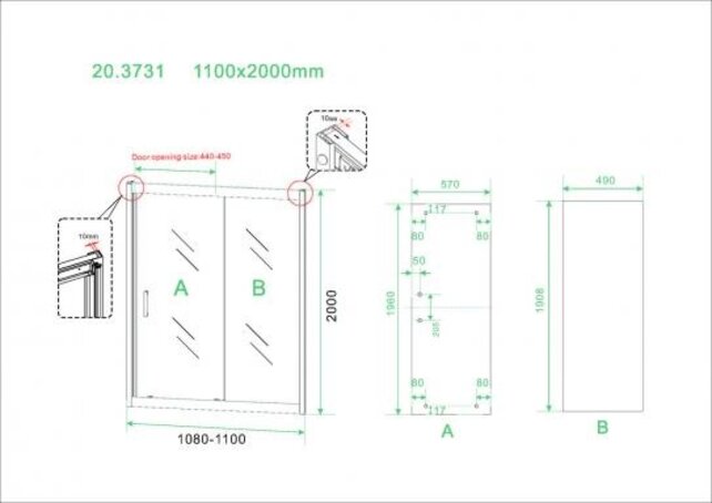 Douchecabine Skyline 110x100cm Mat Zwart - Schuifdeur - 8mm Helder glas met Nano-coating - 20.3745