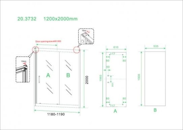 Douchecabine Skyline 120x80cm Mat Zwart - Schuifdeur - 8mm Helder glas met Nano-coating - 20.3745