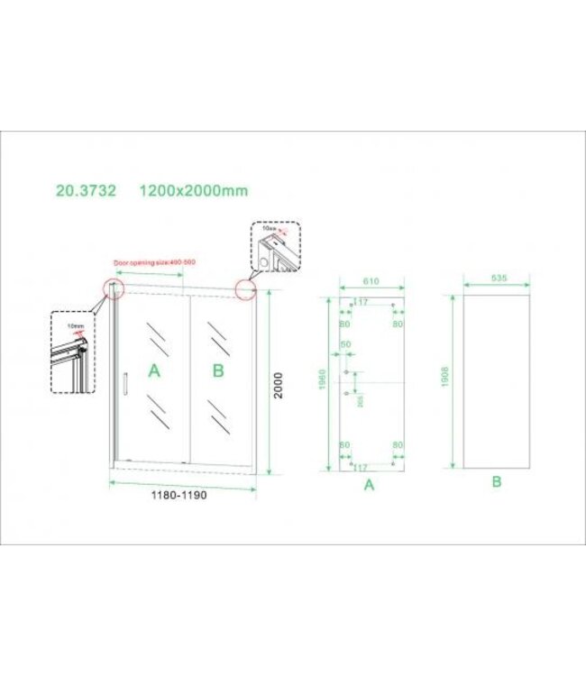 Douchecabine Skyline 120x80cm Mat Zwart - Schuifdeur - 8mm Helder glas met Nano-coating - 20.3745