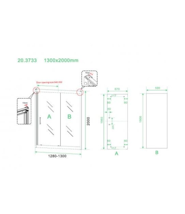 Wiesbaden Douchecabine Skyline 130x80cm Mat Zwart - Schuifdeur - 8mm Helder glas met Nano-coating - 20.3745