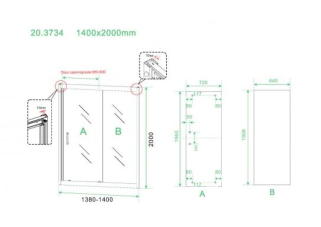 Douchecabine Skyline 140x90cm Mat Zwart - Schuifdeur - 8mm Helder glas met Nano-coating - 20.3745