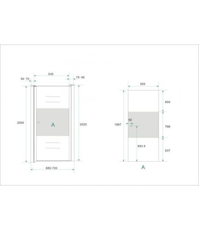 Douchedeur Partly 70 x 200 x 8mm melkglas middenband/chroom L/R nano helder glas - 20.4225