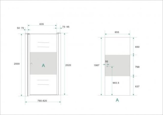 Douchedeur Partly 80 x 200 x 8mm melkglas middenband/chroom L/R nano helder glas - 20.4230